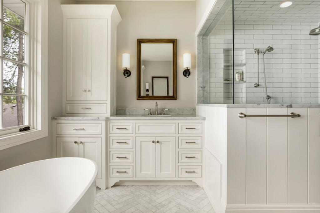 spa like bathroom by konen homes after