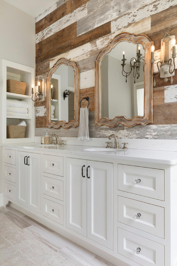 beautiful bathroom with rustic charm by konen homes
